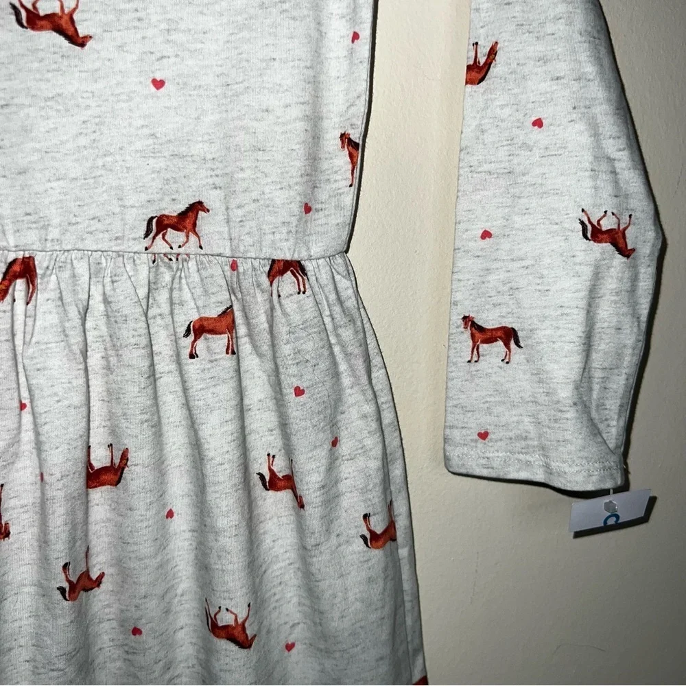 Carter’s Horse and Hearts Dress Light Gray Cotton Size 7 NWT
